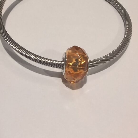 Silver Brown Faceted Charm for Pandora Style Bracelet‎ - Picture 1 of 4